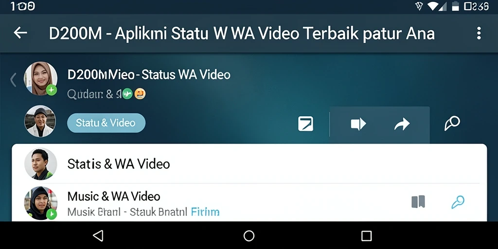 Tampilan aplikasi D200M dengan beragam video status menarik.