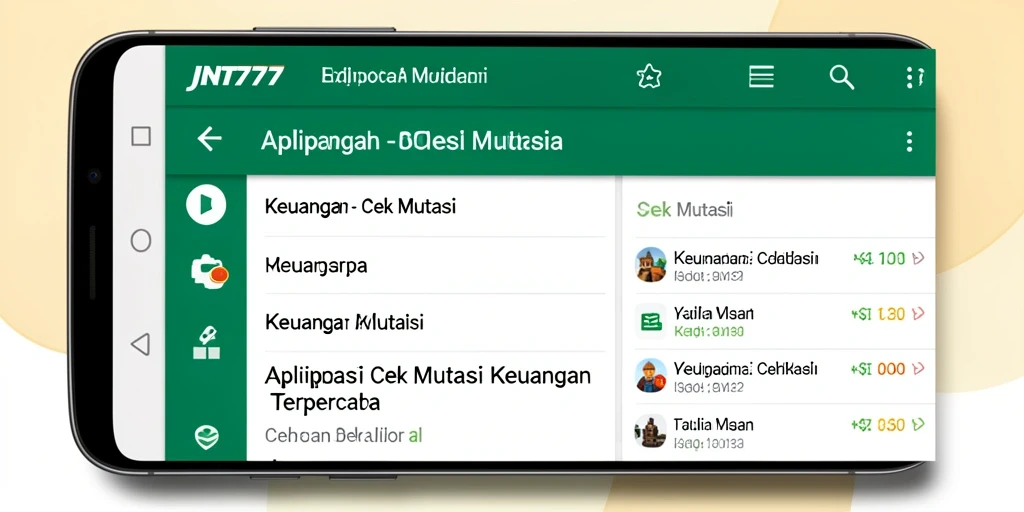 Screenshot aplikasi JNT777 menampilkan antarmuka Cek Mutasi yang intuitif.