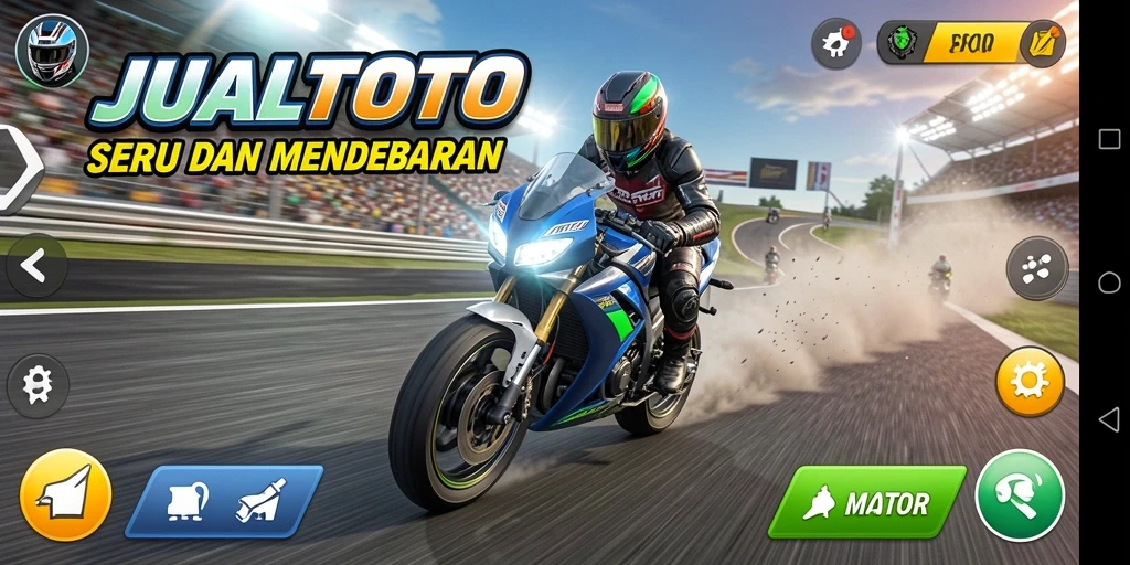 Tampilan screenshot JUALTOTO menampilkan aksi balap motor yang mendebarkan.