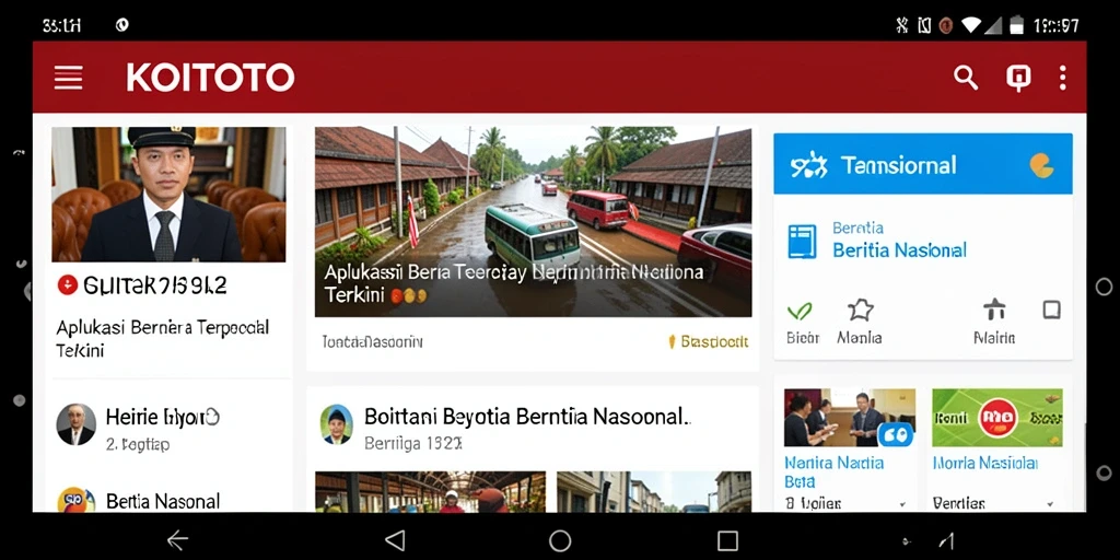 Tampilan antarmuka aplikasi KOITOTO yang menampilkan berita nasional.