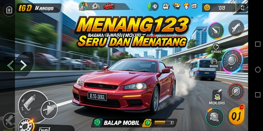 Tampilan antarmuka balapan mobil yang menarik dan interaktif.