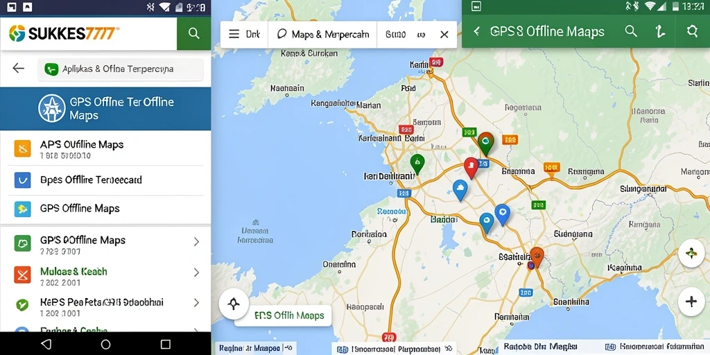 Antarmuka pengguna aplikasi GPS Offline Maps SUKSES777 yang sederhana dan informatif.
